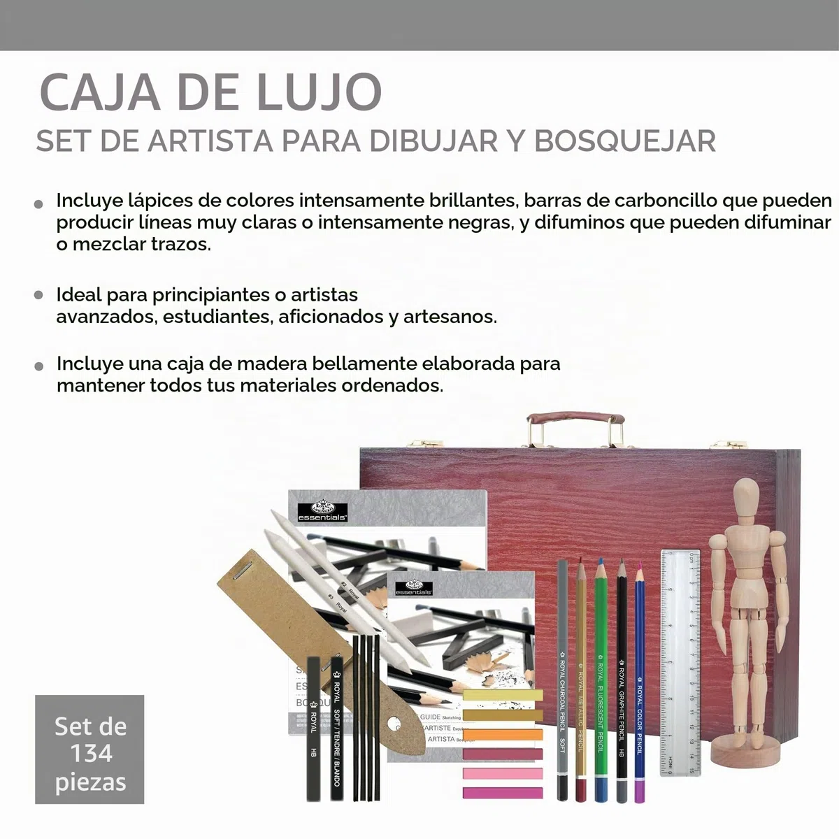 Royal & Langnickel RSET-ART8100 - Maletín con material para dibujo (134 piezas), multicolor