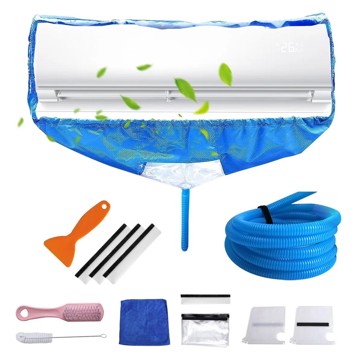 Cubierta de Limpieza de Aire Acondicionado, Limpieza Aire Acondicionado Split Kit Limpieza Aire Acondicionado con Tubo de Drenaje Adecuado para Aires Acondicionados de 9-18K