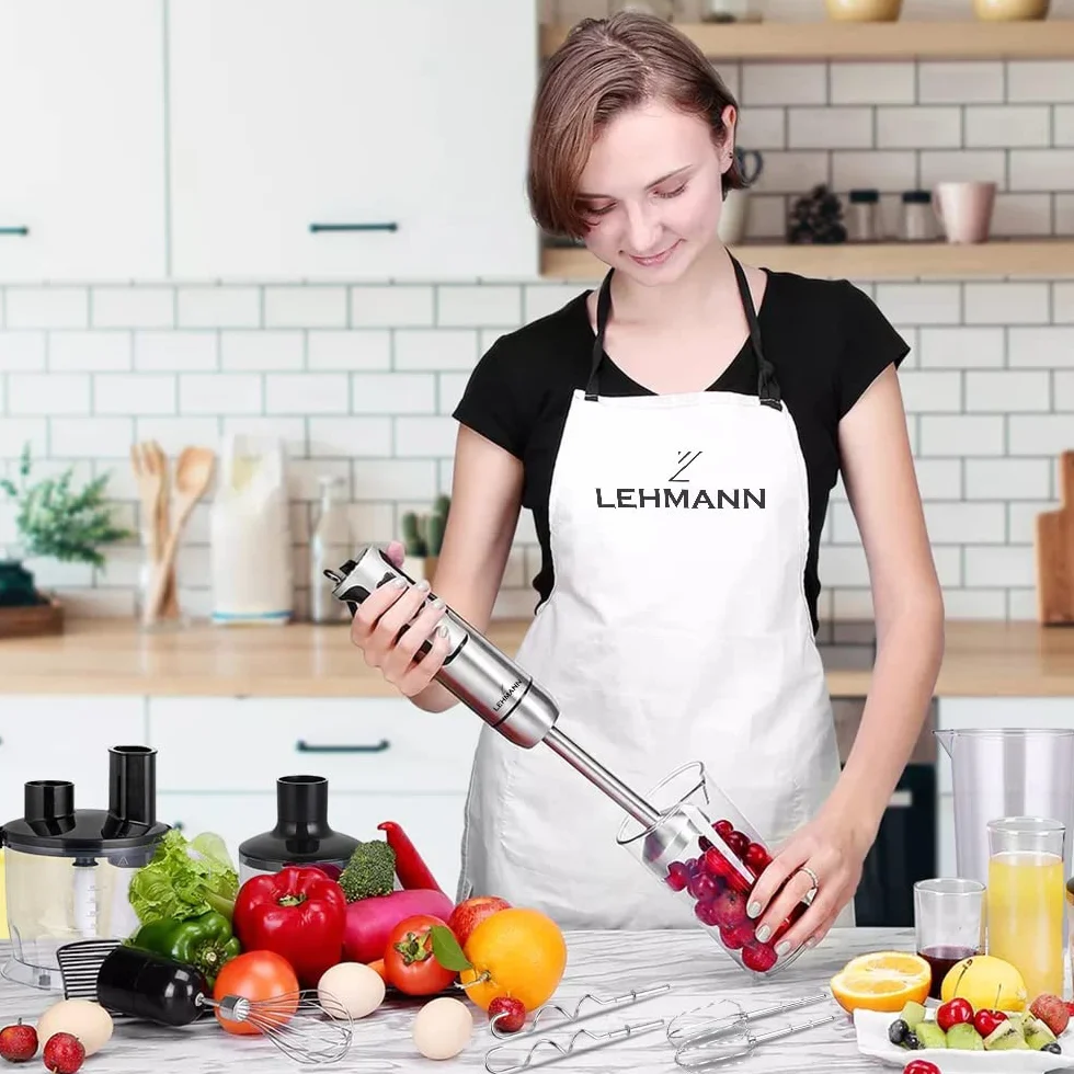 LEHMANN Chopsui Batidora de Mano 1200W, Multifuncional Batidora Mano Acero Inoxidable, 8 Ajustes de Potencia Más Turbo, Set Accesorios, Ideal para Papillas, Sopas, Batidos, Purés, Salsas