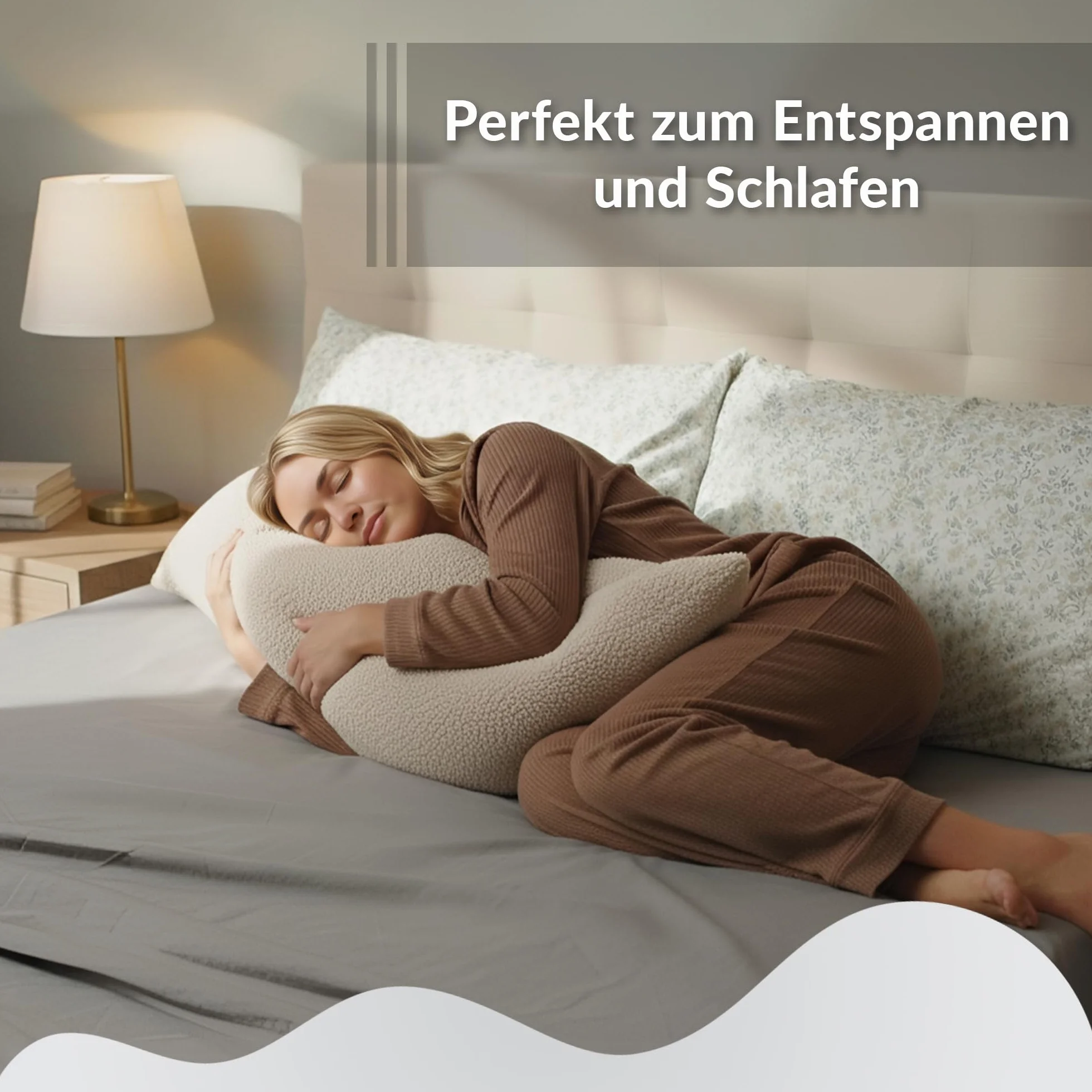 Totsy Baby Almohada Larga de Cuerpo 40x145 cm para Dormir de Lado – Body Pillow ergonómica Funda Bouclé Suave Transpirable desenfundable – Certificado Oeko-Tex Verde Oliva