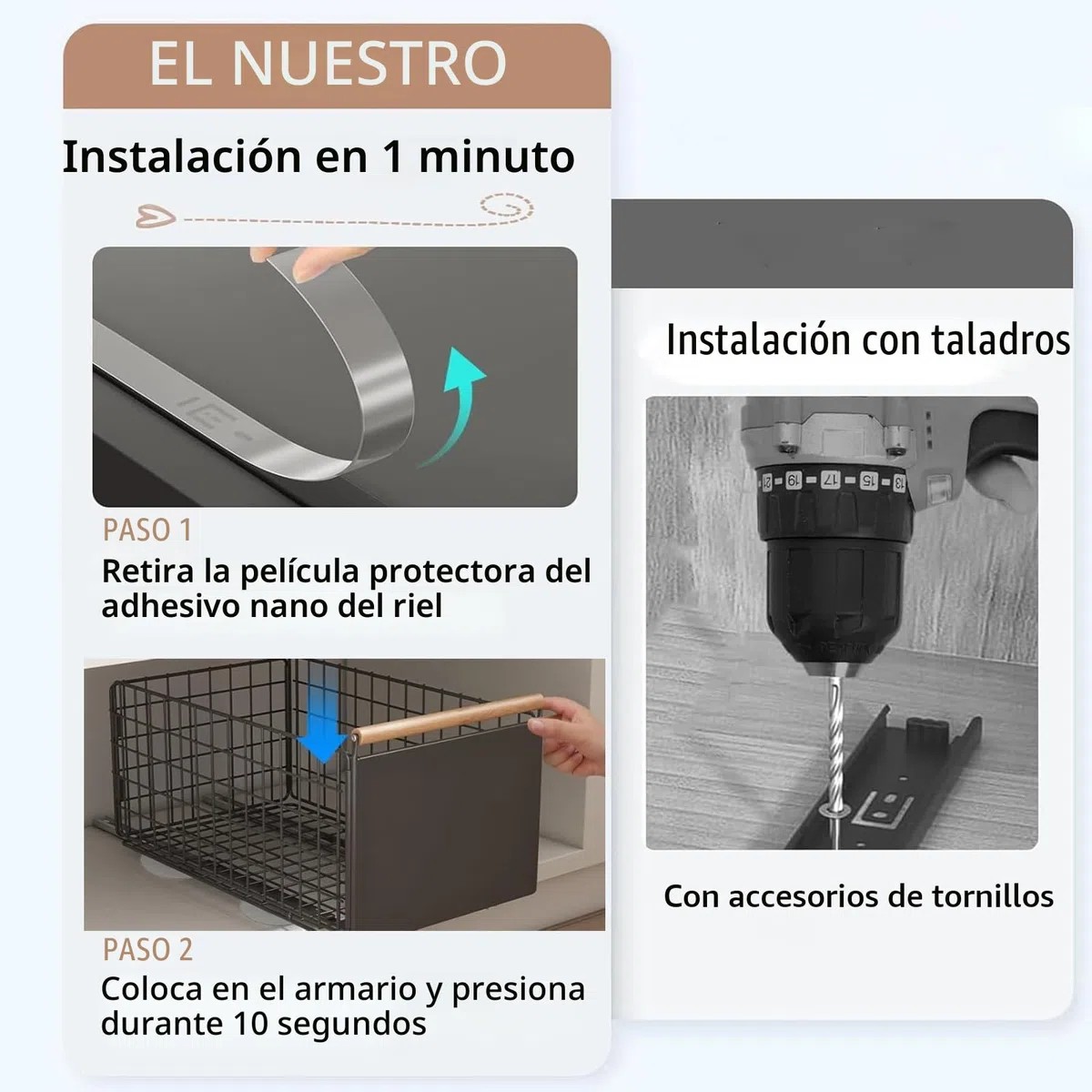 2 Piezas cajones extraibles para cocina, cajon extraible mueble más profundo con rieles para cajones y manija de madera, cajón extraíble de metal para gabinetes de cocina - 40 L x 24 W x 19,5 H CM