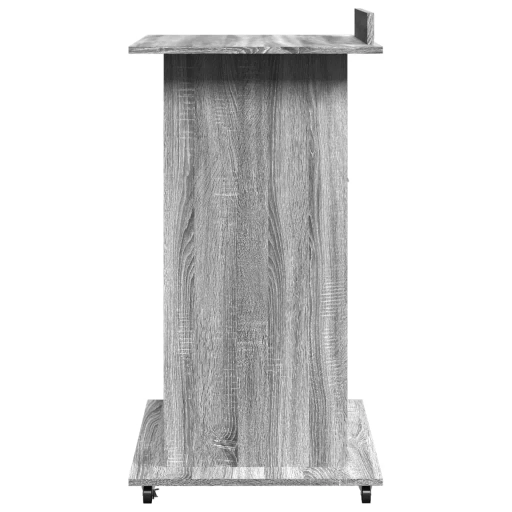 Atril con ruedas y cajón, gris Sonoma, 55 x 55 x 107 cm, escritorio de pie móvil con placa superior inclinable y espacio de almacenamiento para presentaciones y oficina de material de madera