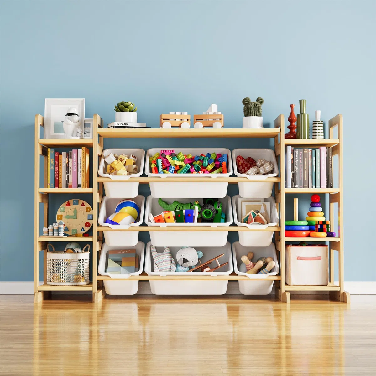 SpaceAid Organizador grande de almacenamiento de juguetes, 9 estantes, 9 contenedores, organizadores de juguetes, estantería de almacenamiento para niños, caja de juguetes, estantería para dormitorio