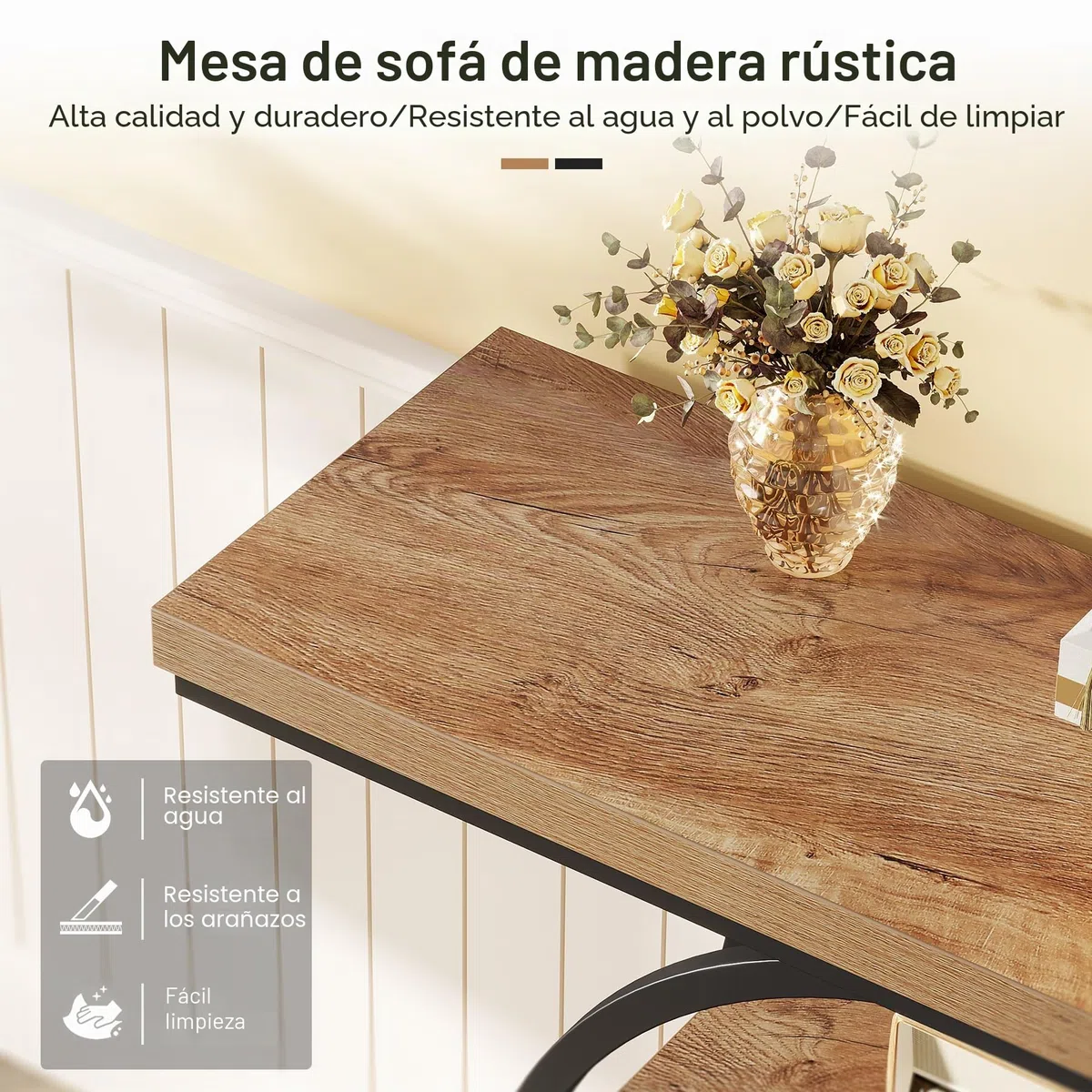 Tribesigns Mesa Consola Industrial de 105cm, Mesa de Entrada de sofá de 4 Niveles con Base Circular, mesas estrechas de Madera con estantes de Almacenamiento para Sala (Marrón Claro)