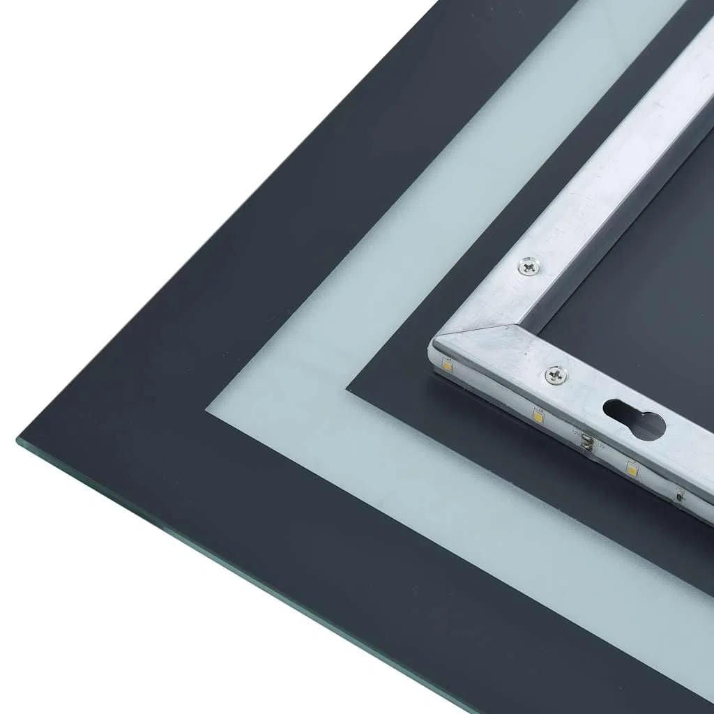 Espejo de baño LED con sensor táctil 60 x 80 cm, espejo cosmético sin marco con marco de aluminio, protección IP44, iluminado para baño, dormitorio y pasillo, incluye accesorios de montaje
