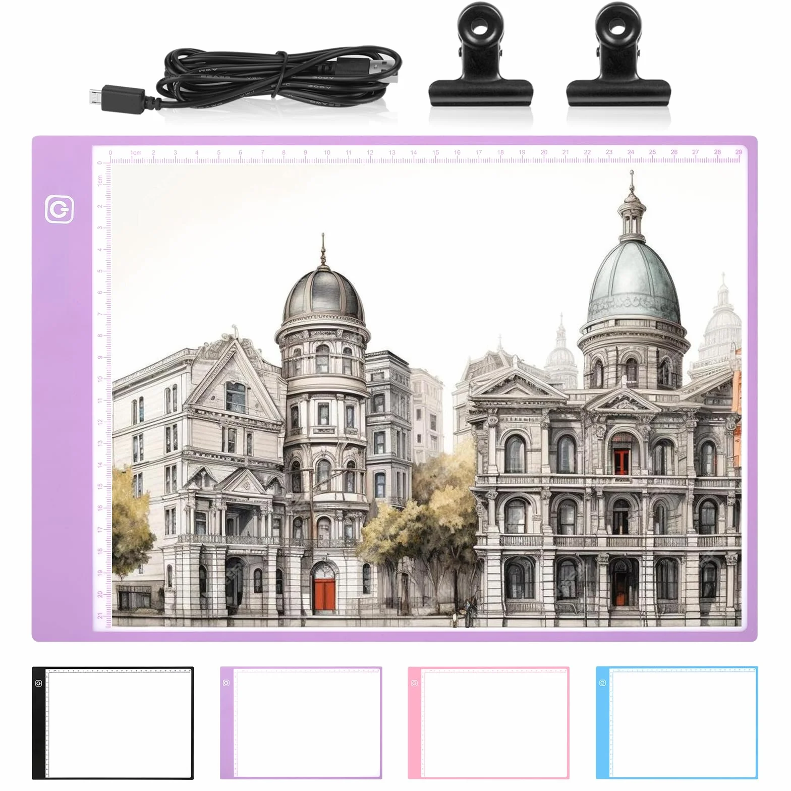 Damcyer Mesa de Luz Dibujo A4,Tableta de Luz Dibujo A4 LED,Light Pad de Ultrafino con Brillo Ajustable,Tablero de Luz con Cable USB,Mesa de Dibujo para X-Ray,Artistas,Pintura de Diamantes,Púrpura