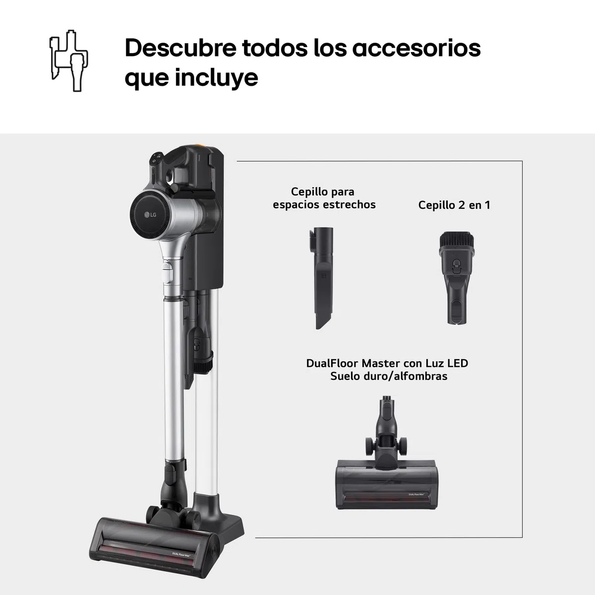 LG A9K-CORE3S - Aspirador Escoba, Kompressor 260W succión, con Doble batería y Sistema de compresión de Polvo, Silver