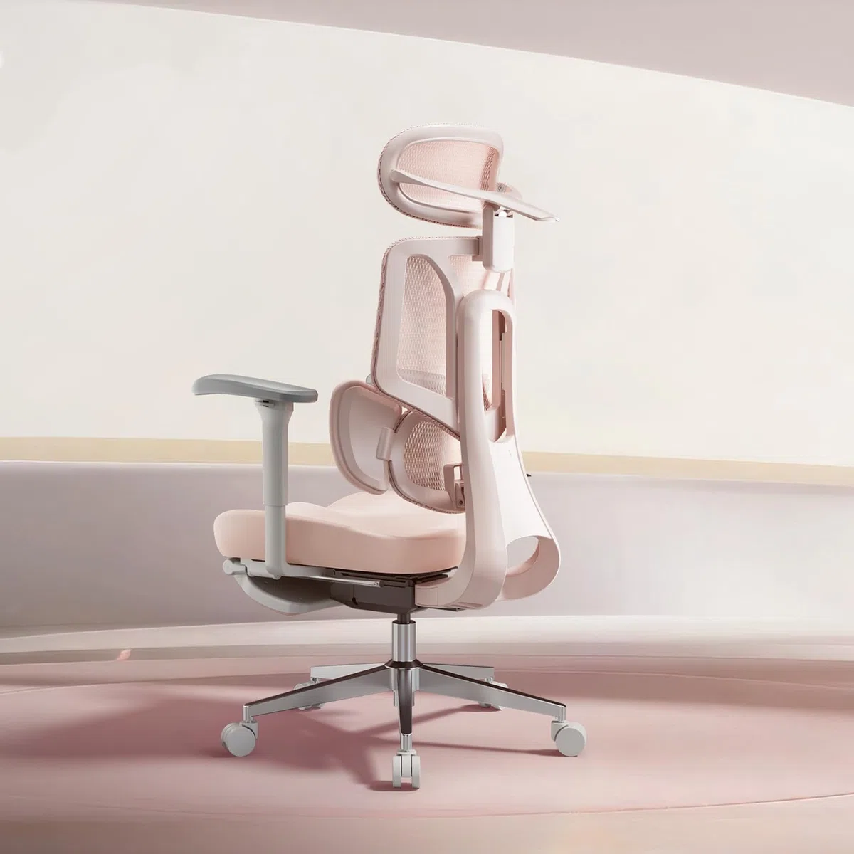 Hbada E3 Air Silla de Oficina Ergonomica - Soporte Lumbar Dinámico de 3 Zonas, Reposacabezas 3D y Brazos 4D, Silla Ergonomica Escritorio Sin Pedales (Rosa)