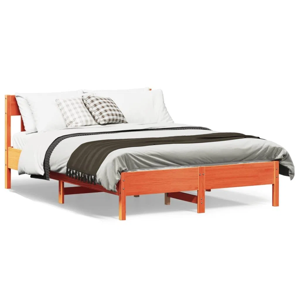Cama de madera maciza sin colchón, 120 x 190 cm, marrón cera, madera de pino, marco de cama resistente, cama individual para dormitorio, duradera