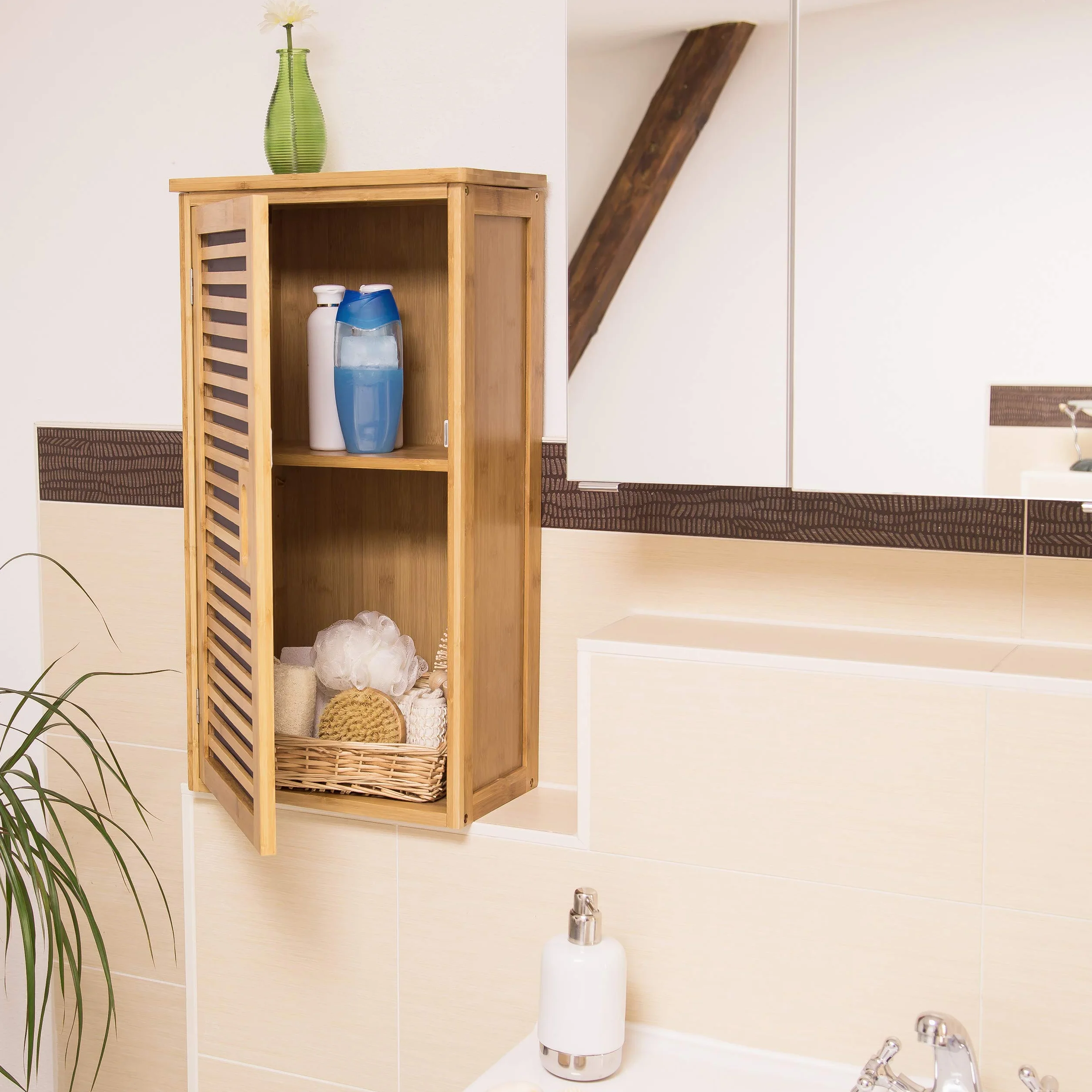 Armario de Pared con 1 Estante Flexible Hecho de bambú Baño Salón o Pasillo con Medidas 66 x 35 x 20 cm, Natural