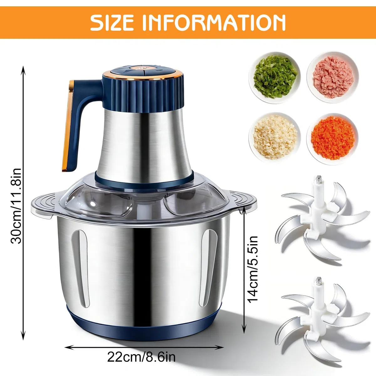 Picadora eléctrica con cuenco de acero inoxidable de 5 L y 2 cuchillas giratorias de 6 lados, picadora de carne eléctrica de 500 W, 5 velocidades, picadora universal grande para carne, frutas