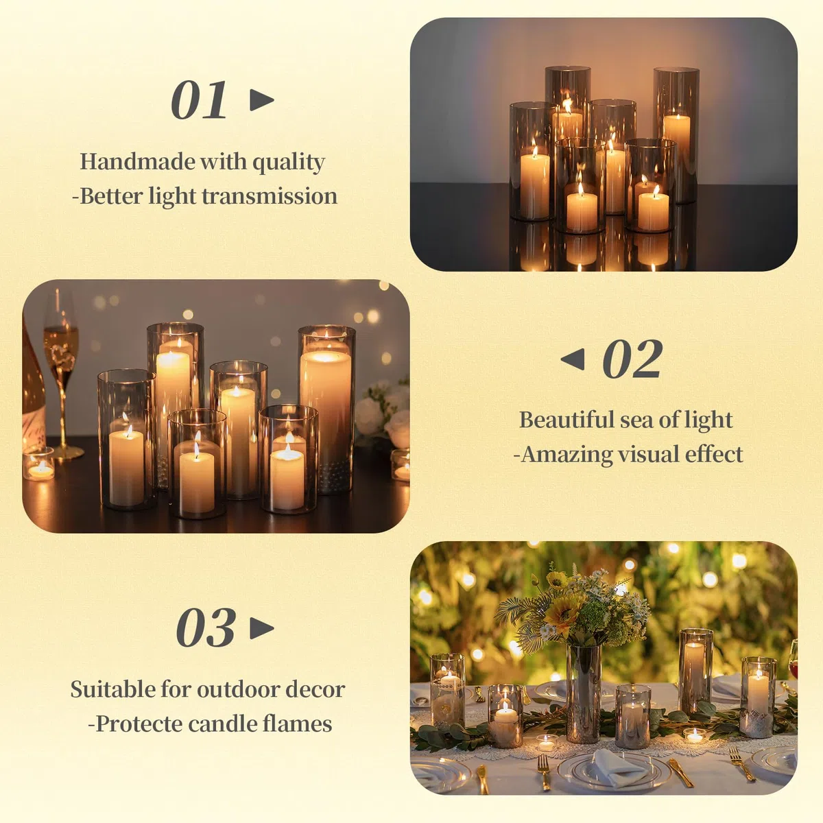 Hewory Portavelas Huracán de Vidrio para Decoración: 6pcs Cilindros de Vidrio Transparentes para Flores - Portavelas de Pilar 14/19/24cm