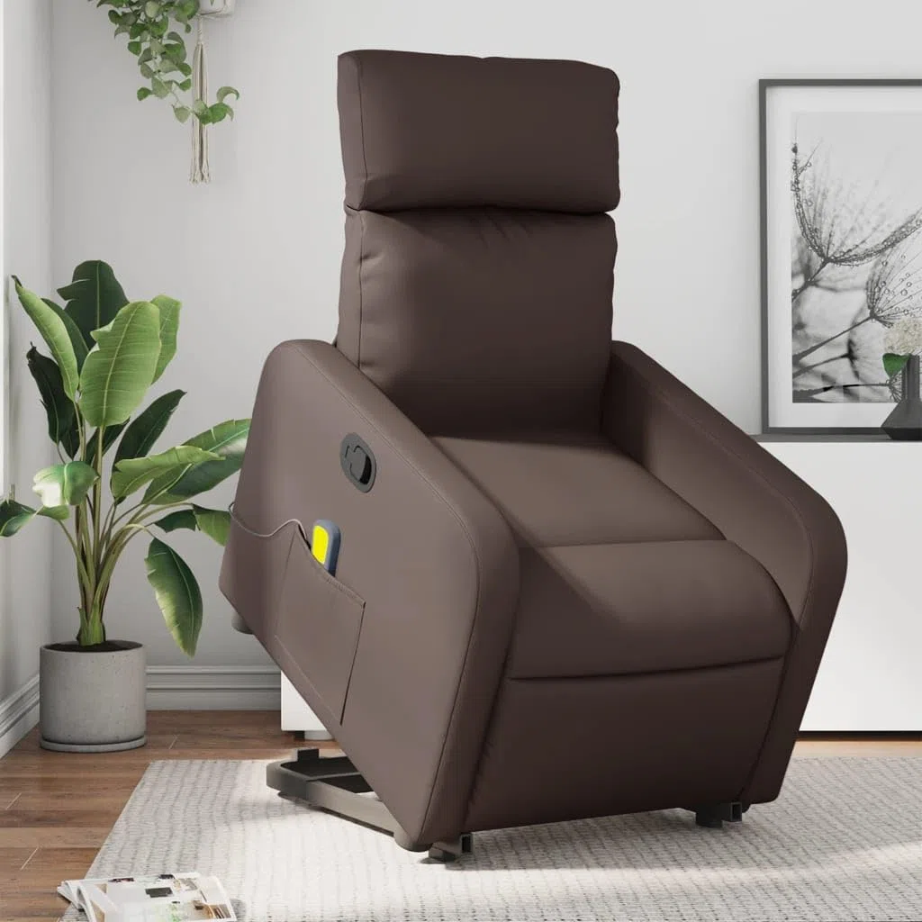 IKAYAA Sillón de Masaje con Elevador Levanta Personas Mayores Sillon Relax Reclinable Sillón Elevador Sofá Relax con Bolsillos Laterales Marrón