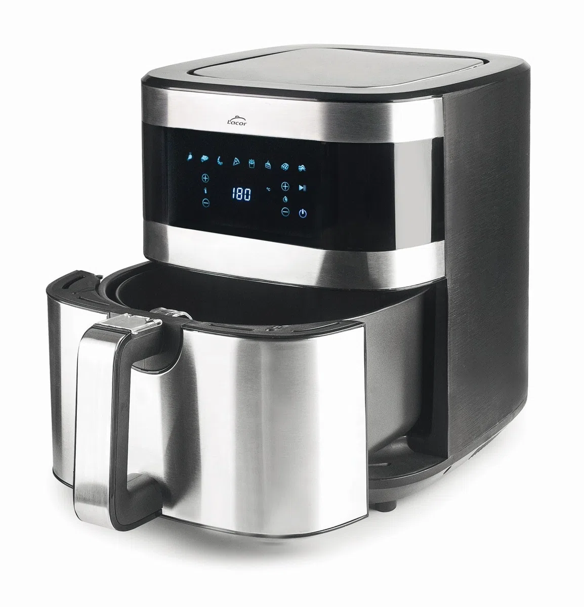 Lacor - 69511 - Freidora Sin Aceite Ecofry, Freidora Aire con Tecnología TotalCook, Air Fryer con Recetario Exclusivo en 3 Idiomas, Fácil de Usar, Pantalla Táctil, 8 Programas, 1500 W, Capacidad 5,5L | Utensilio profesional duradero; diseñado para un rend