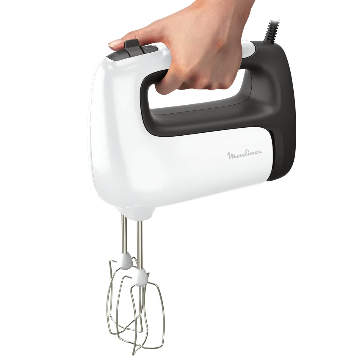 Moulinex - Batidora eléctrica, 500 W, 5 velocidades, Ajuste Turbo, 2 batidores + 2 amasadoras de acero inoxidable, ideal para preparaciones ligeras y gruesas, Prep'Mix+ HM460110