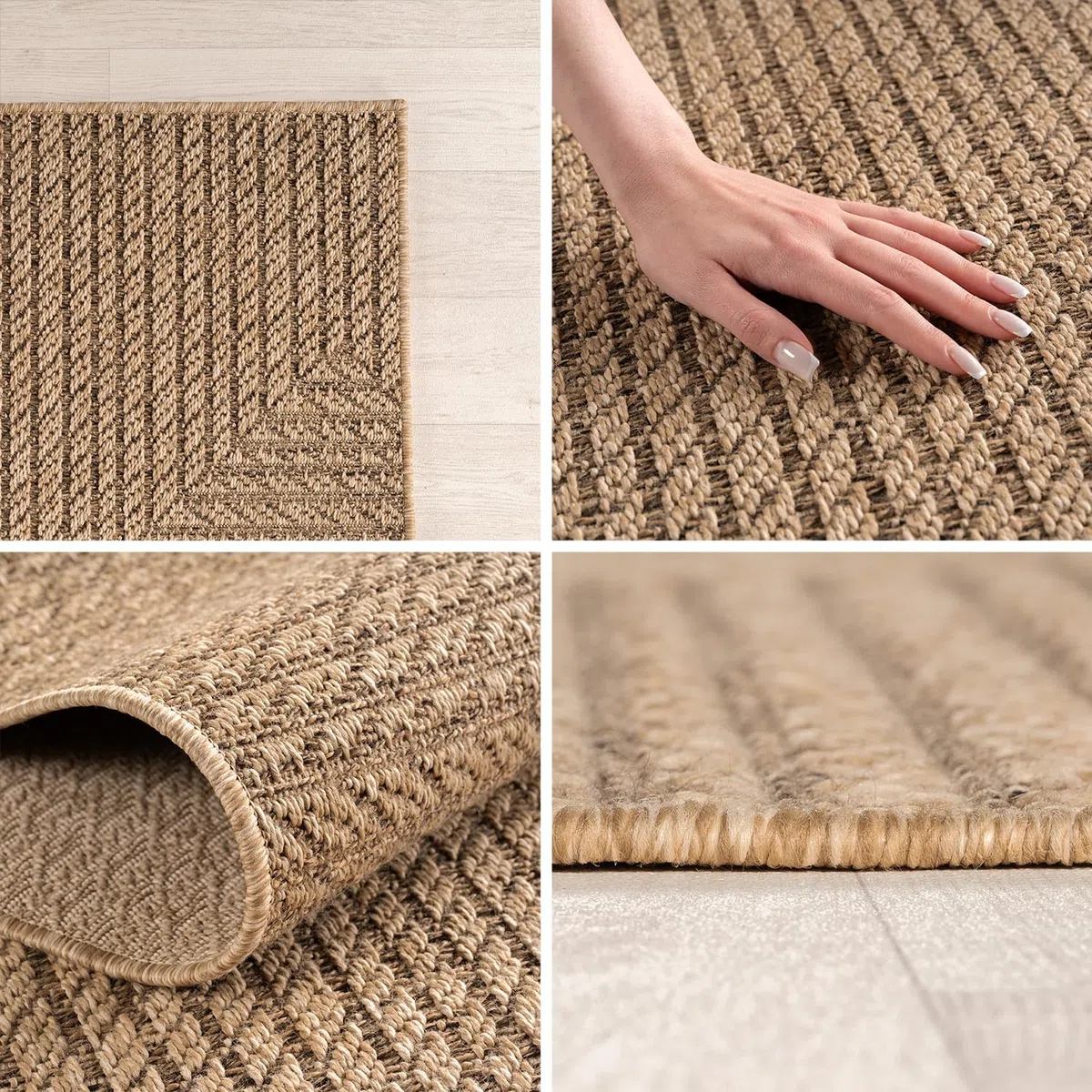 HomebyHome Alfombra Exterior 200x290 cm Resistente a la Intemperie Fácil Cuidado Aspecto Yute Natural Diseño Escandinavo para Salón Dormitorio Terraza Balcón Jardín
