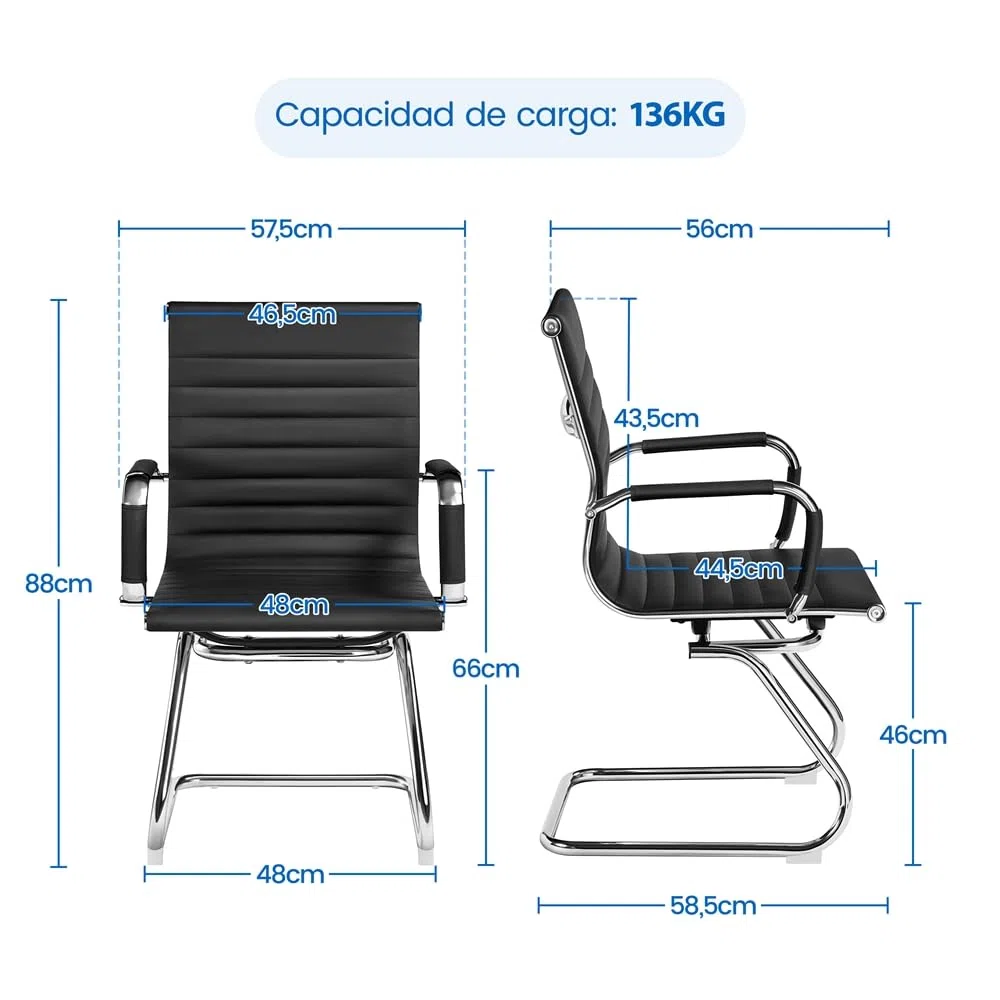 Yaheetech 2 Sillas de Oficina Silla de Recepción Ergonómicas en Negro | Tapizado en Polipiel, Diseño Moderno, Reposabrazos Integrados, Base Metálica, para Oficina, Sala de Espera y Reuniones
