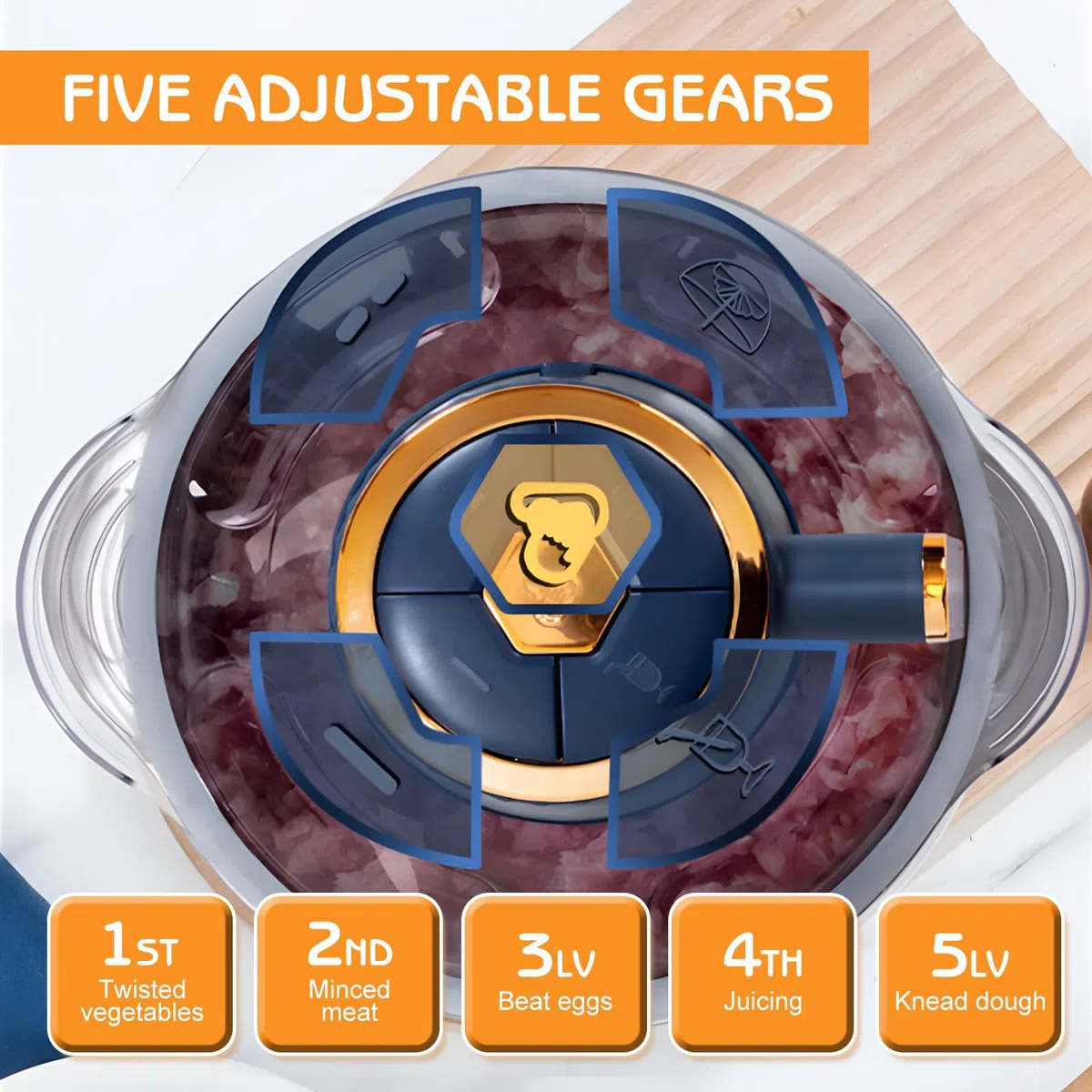 Picadora eléctrica con cuenco de acero inoxidable de 5 L y 2 cuchillas giratorias de 6 lados, picadora de carne eléctrica de 500 W, 5 velocidades, picadora universal grande para carne, frutas
