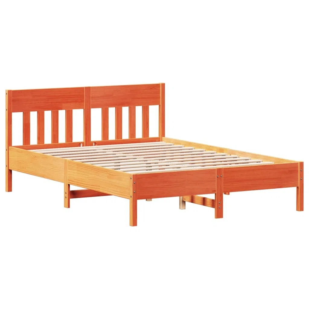 Cama de madera maciza sin colchón, 120 x 190 cm, marrón cera, madera de pino, marco de cama resistente, cama individual para dormitorio, duradera