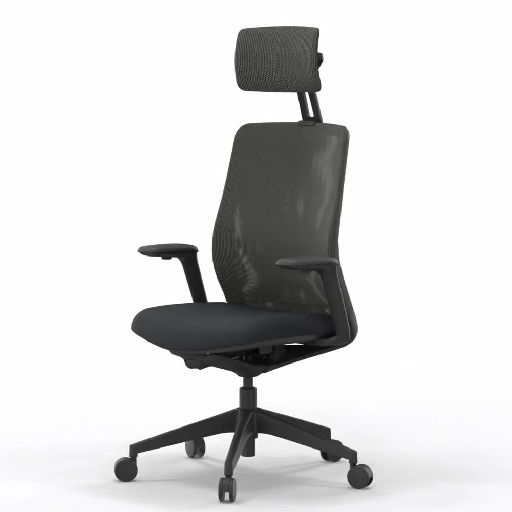 Silla Profesional de Oficina Actiu A+S Work Carbon Black, Silla de Escritorio con Respaldo en Malla, Asiento, Brazos, Lumbar, Cabezal Regulables a Medida +120kg (con Cabezal)