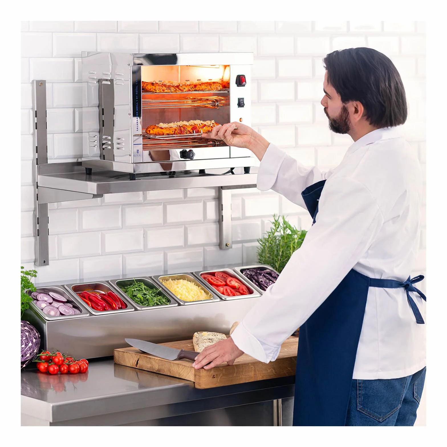 Royal Catering Soporte para Cubetas GN RCPN 6 (Acero inoxidable, incl. 6 GN 1/6 Envases con Tapaderas, Apto para lavavajillas)