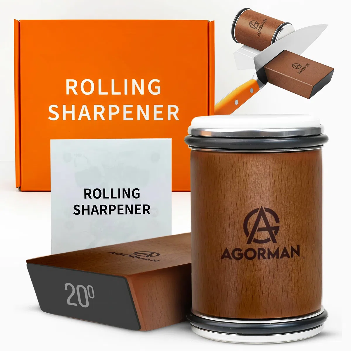 Kit de afilador de cuchillos rodante, rodillo de afilador de cuchillos a base de diamante para todos los cuchillos de acero, afilador magnético de dos ángulos para cuchillos de cocina