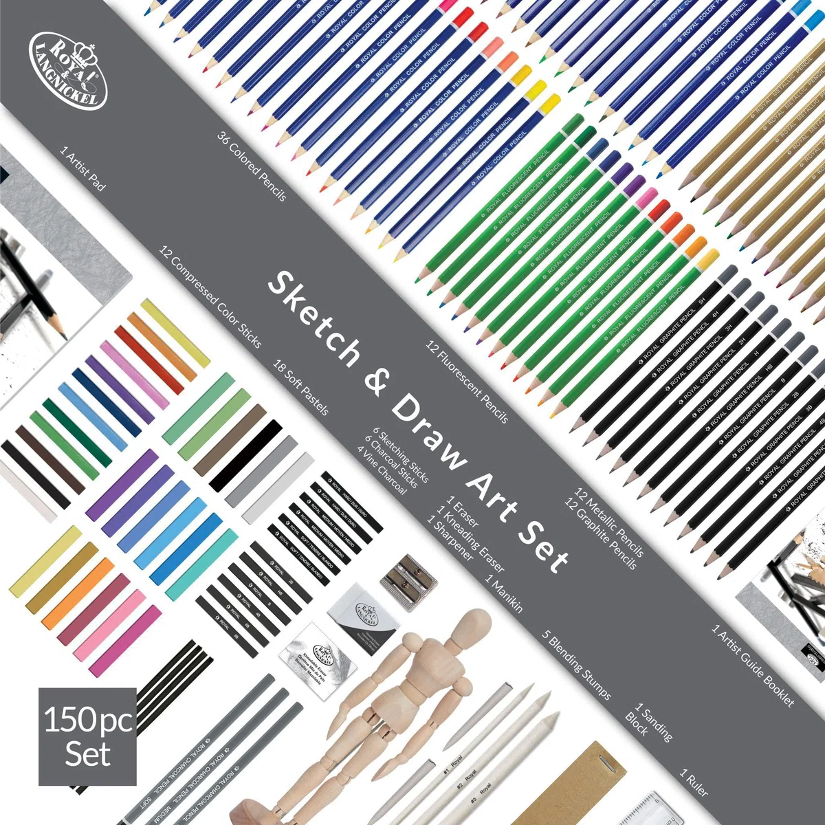 Royal & Langnickel RSET-ART8100 - Maletín con material para dibujo (134 piezas), multicolor
