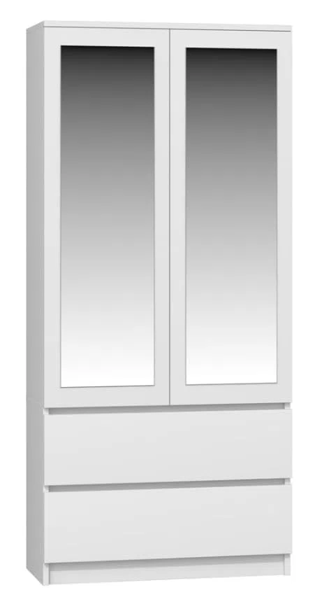 BDW Armario con espejo, 90 x 180 x 50 cm, 2 cajones, 4 estantes, ideal para un dormitorio, pasillo, habitación infantil u oficina, perchero, perchero (blanco)