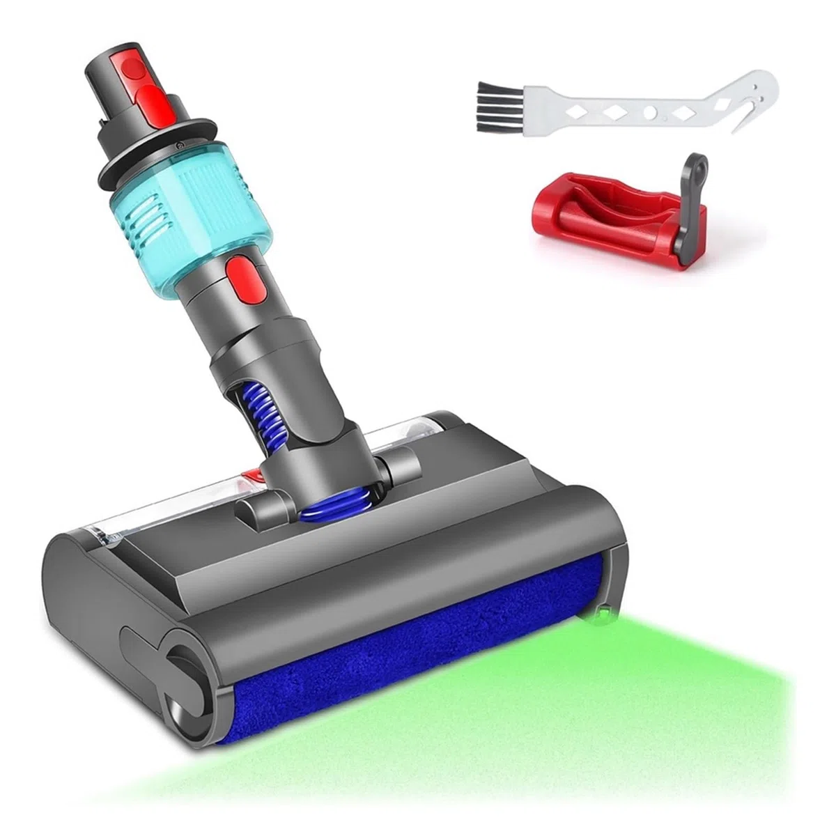 Cabezal De Fregona Eléctrica Húmedo Y Seco con Cepillo De Lavado, Compatible con Dyson, V7 V8 V10 V11 V15, Luz Verde, Limpia Y Seca Suelos Duros