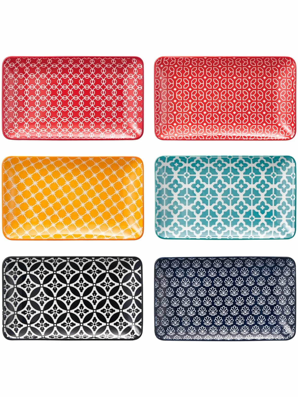 DOWAN Juego de 6 Platos para Servir - 20,5 x 12,1 cm Platos de Cena Rectangulares para Aperitivos, Sushi, Fruta, Ensalada, Postre - Apto para Microondas/Horno/Lavavajillas - Multicolor