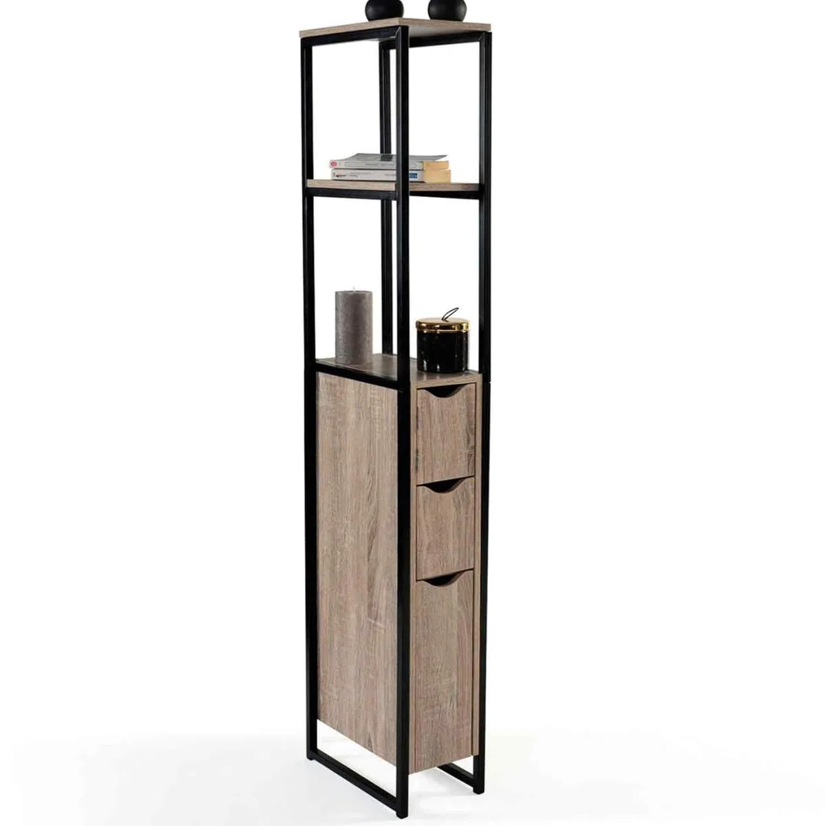 IDMarket - Mueble WC 3 puertas DETROIT diseño industrial con estantes