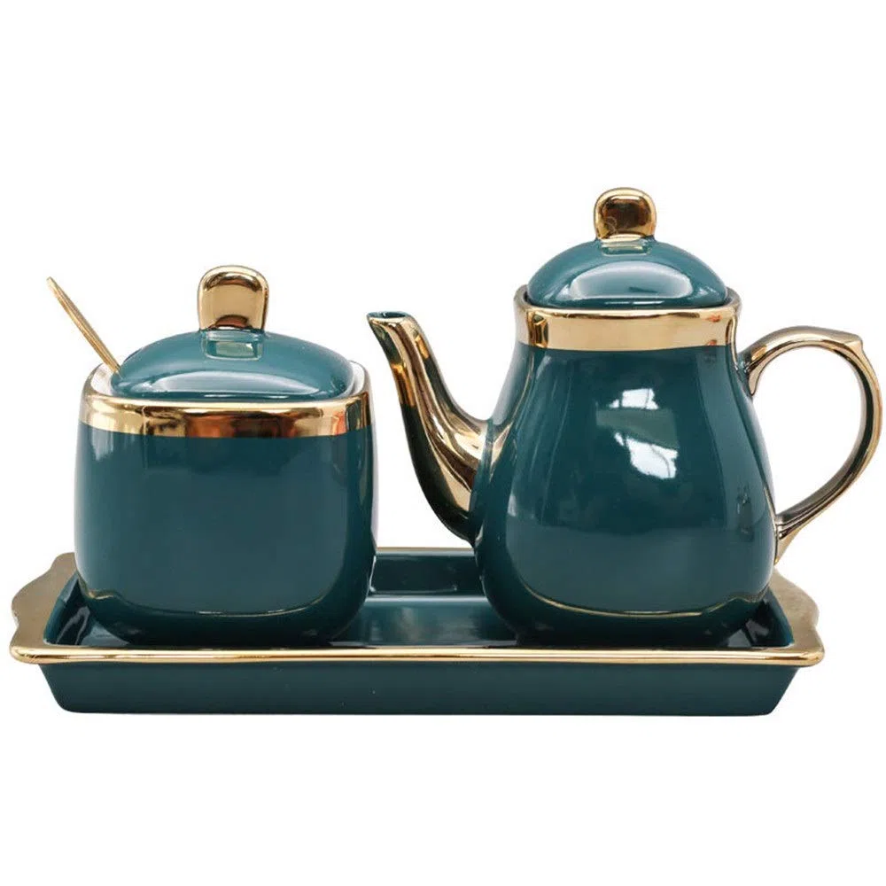 SAeWare Juego de tarros de especias para condimentos, botella de aceite de cerámica con bandeja para condimentos, color rosa, talla única, color rosa