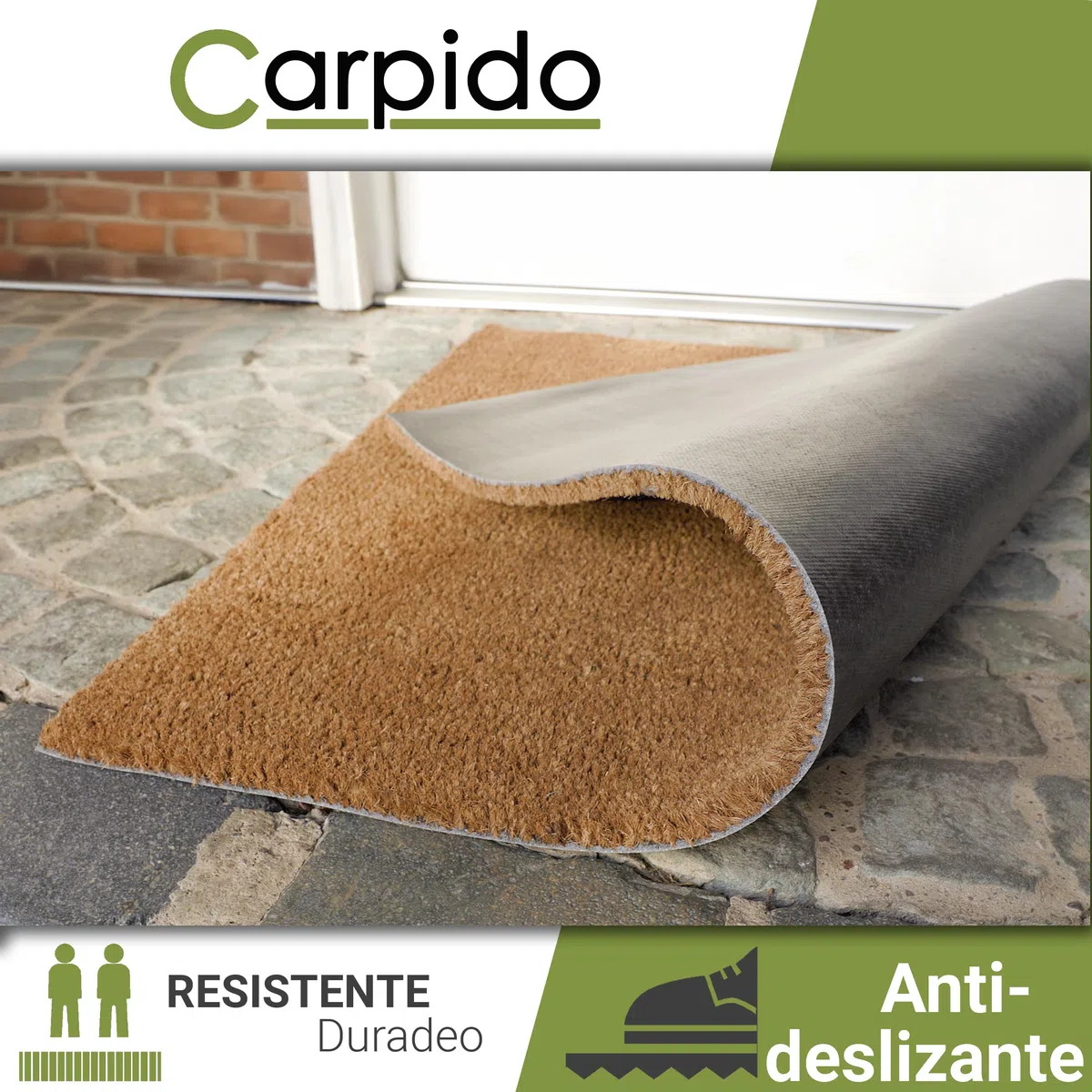 Carpido Felpudo Coco 100x100 cm Muy Resistente - 16mm Coco Estera Natural Antibacteriano - Felpudo rascador Estera Antipolvo Respetuoso con el Medio Ambiente