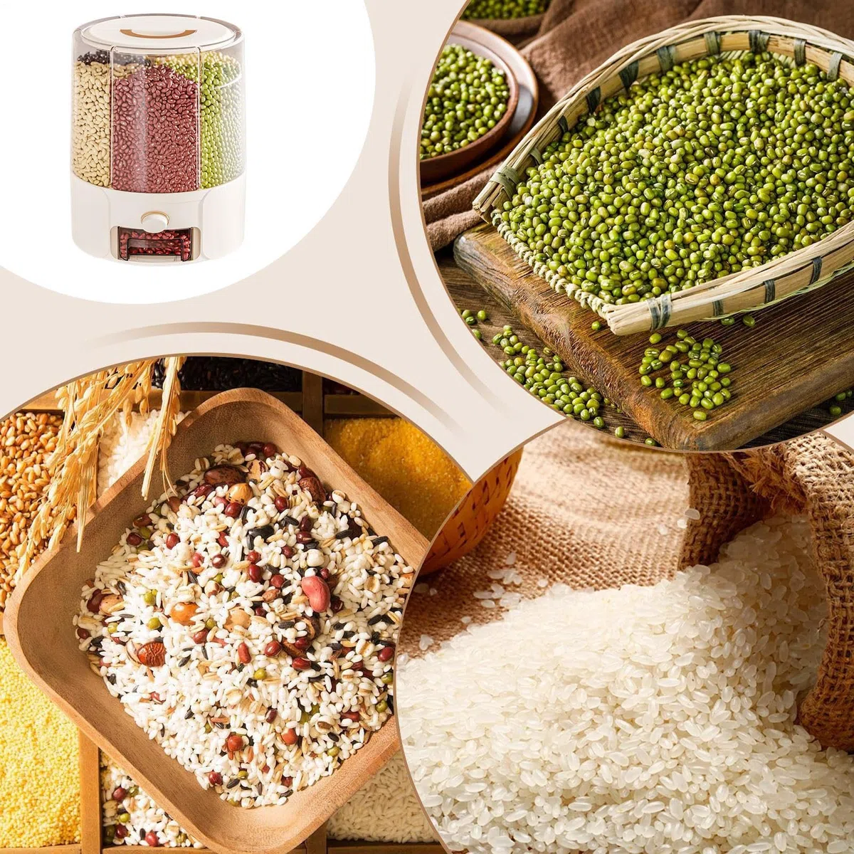 Genérico Dispensador De Arroz | Contenedor Para Almacenamiento De Cereales,Tarro Antimosquitos con Separadores Giratorio Antihumedad para Despensa Restaurante Cocina Granos Cereales Harinas