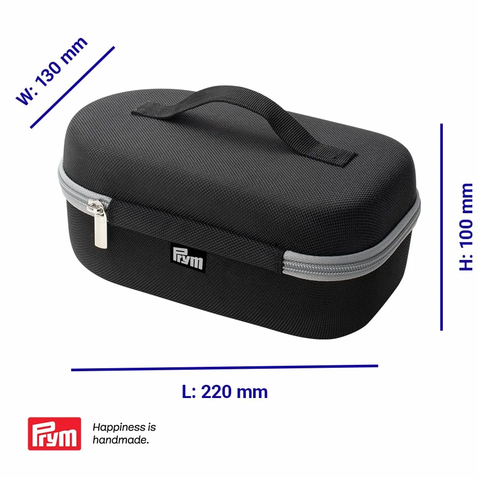 Prym Mini plancha de vapor negra con bandeja de silicona y estuche de almacenamiento, 400 W, temperatura ajustable (110 – 240 V), ideal para costura, patchwork y viajes