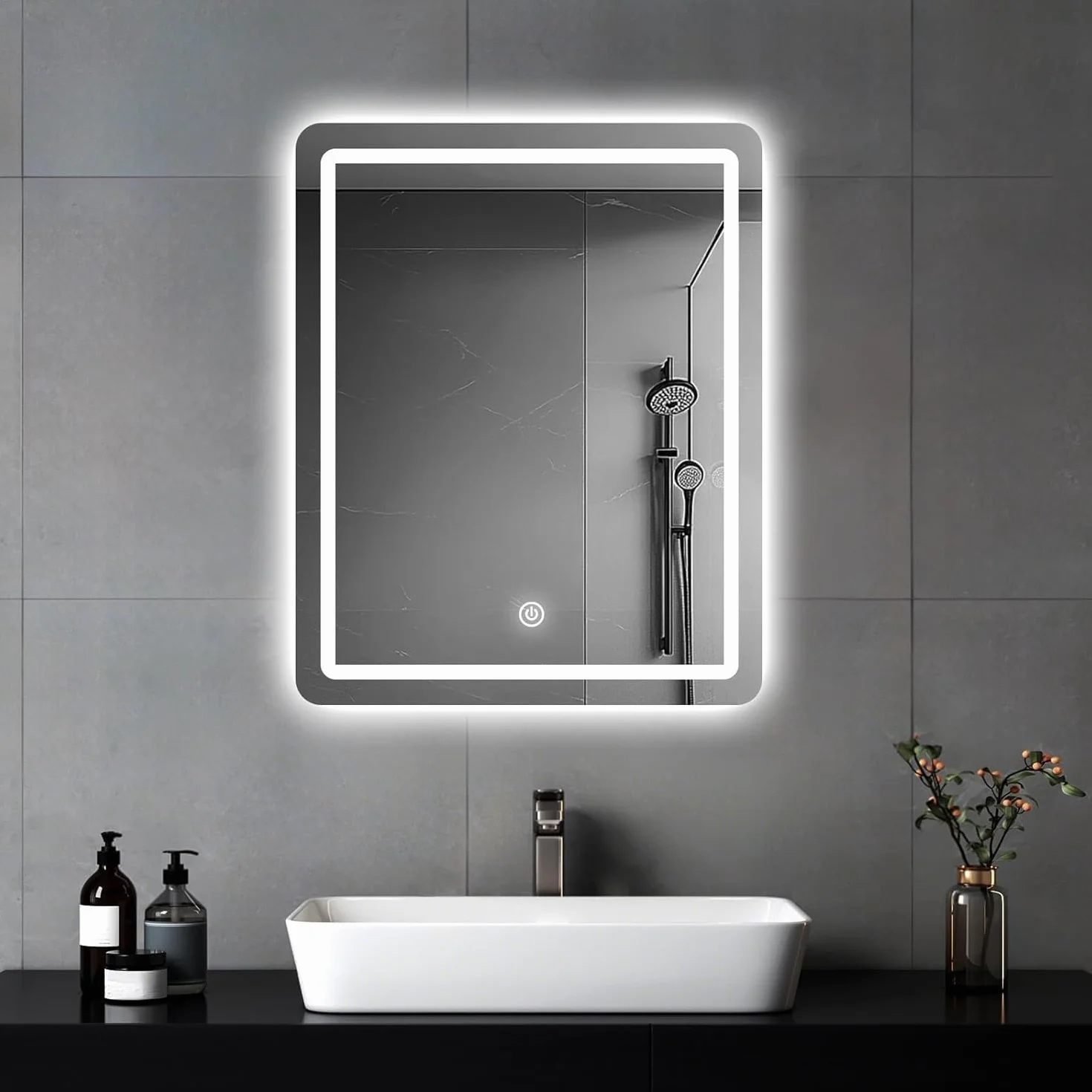 Espejo de Pared para baño, Espejo de baño con iluminación, Espejo con luz LED, Interruptor táctil y 3 Colores Regulables (60 L x 45 B)