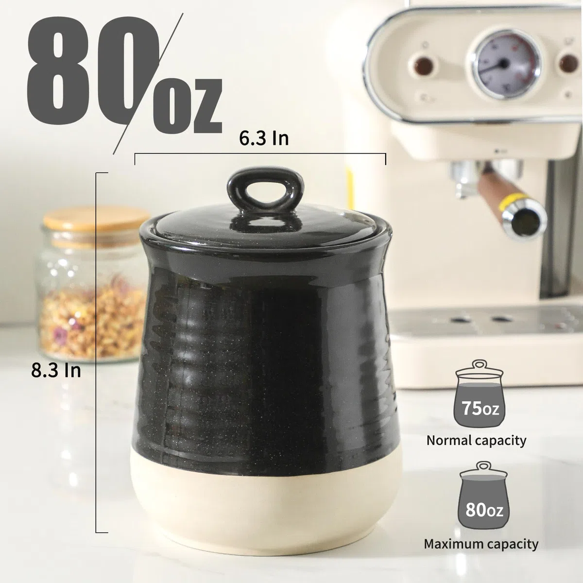 Hasense Recipiente de cerámica para cocina, recipiente de café de 88 onzas con tapa, tarro hermético de almacenamiento de alimentos para granos de café, frutos secos, dulces, especias, harina y