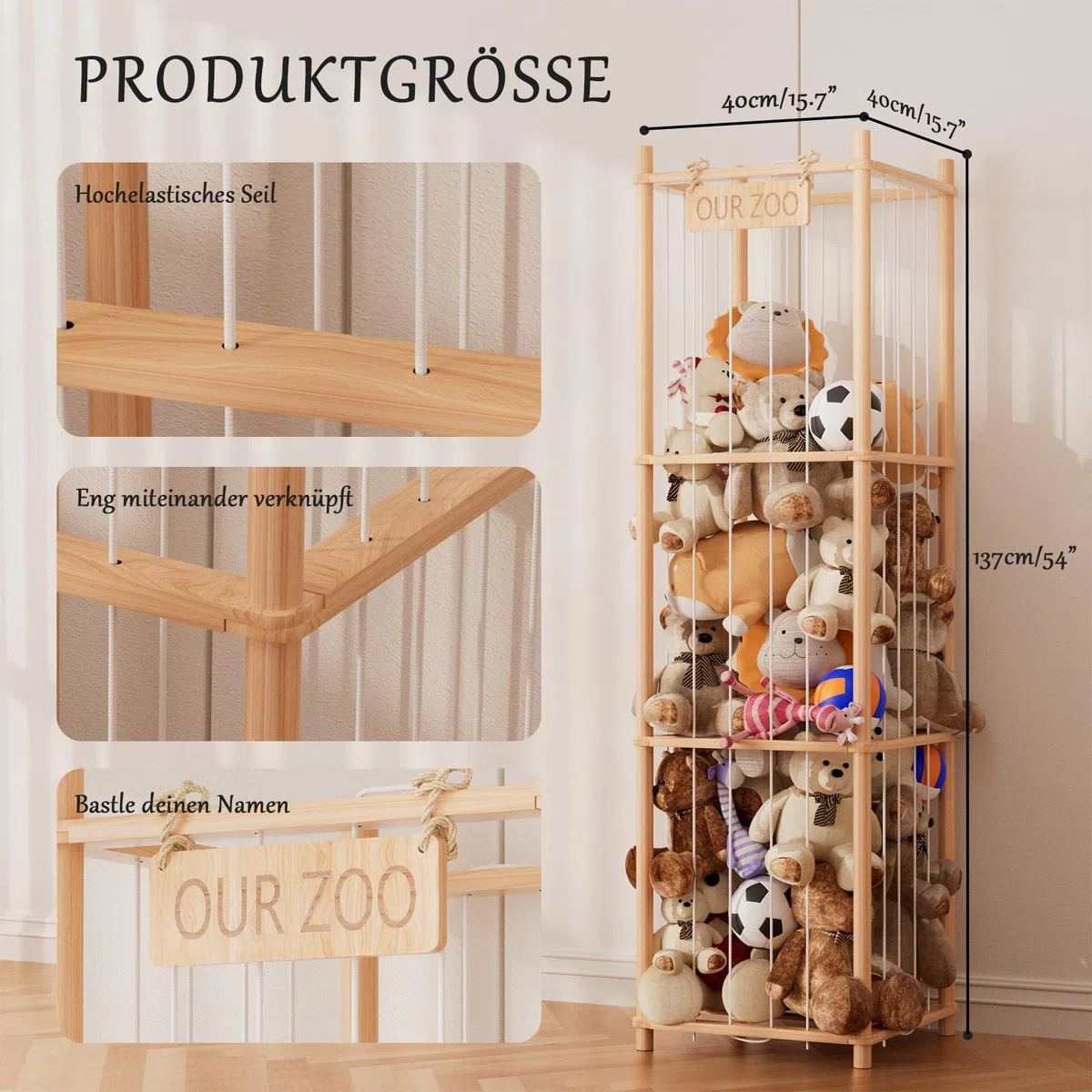 Estante de almacenamiento para juguetes de peluche, estante grande de madera con compartimentos, organizador para habitación de los niños, sala de estar y dormitorio