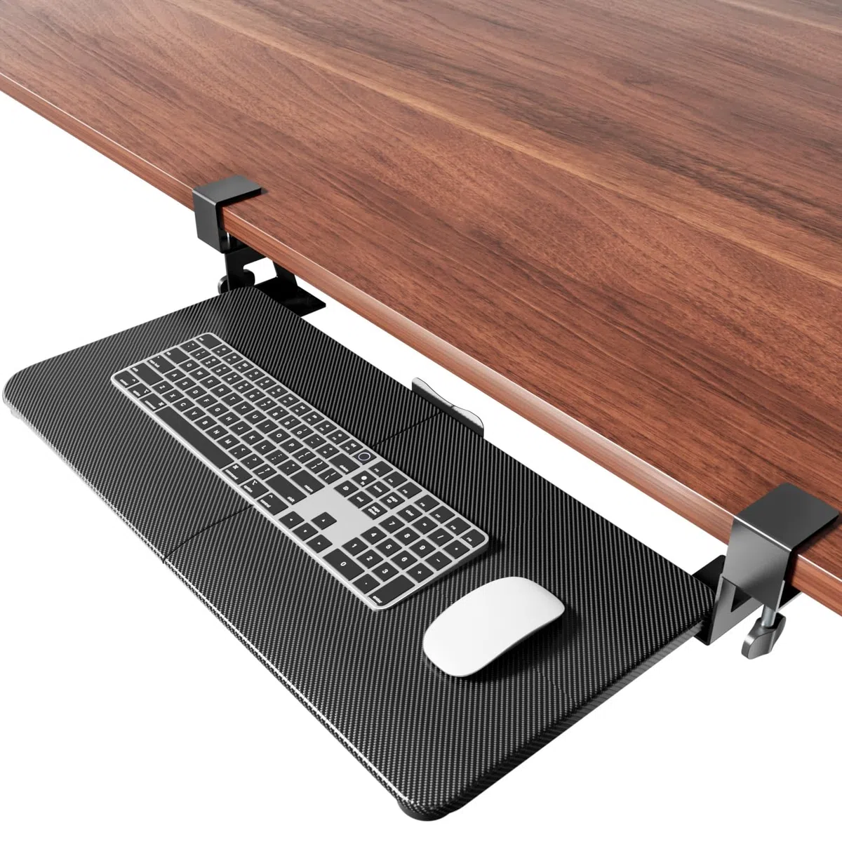 NearHub Bandeja grande para teclado extraíble debajo del escritorio con sistema de montaje de abrazadera C extrarresistente, 26 pulgadas (30 pulgadas, incluyendo abrazaderas) x cajón de computadora de