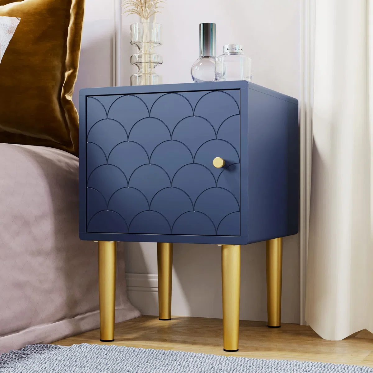 KAZZIO Juego de 2 mesitas de noche, mesitas de noche, mesitas auxiliares, color azul marino, mesa de sofá adecuada para cualquier cama y dormitorio (mesita de noche, 2)