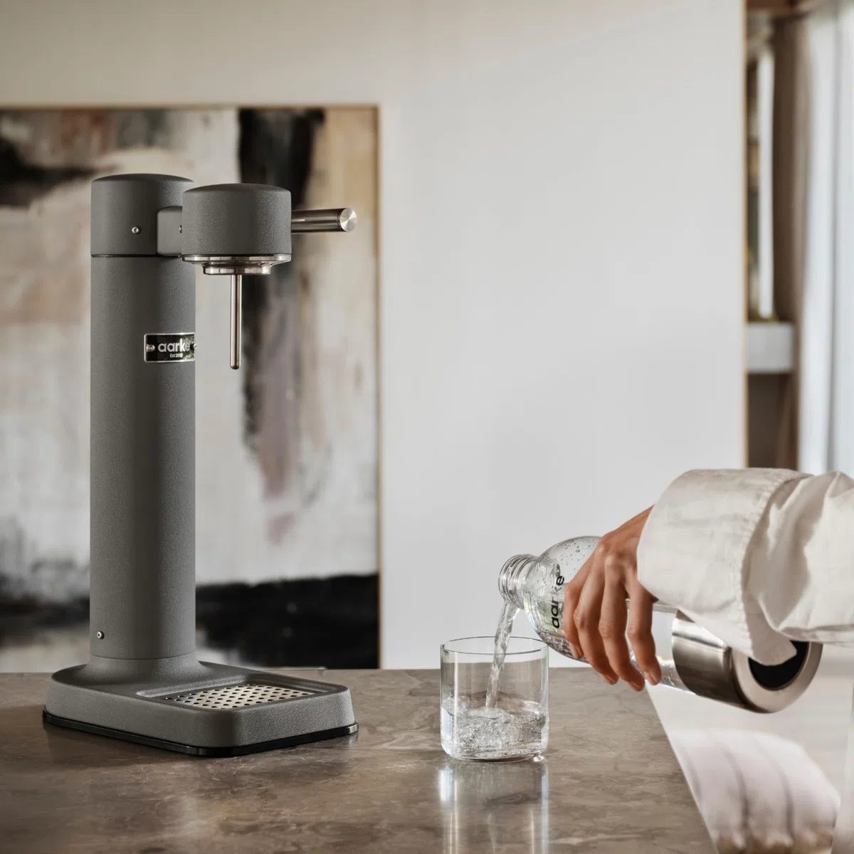 Aarke Carbonator 3 - Máquina de agua con gas en acero inoxidable, acabado gris mate + cilindro de 60 litros con CO2 renovable