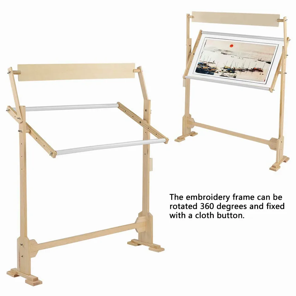 SOULONG Ajustable Soporte de Piso de Marco de Punto de Cruz Rotación de 360 Grados Marco de Bordado de Madera