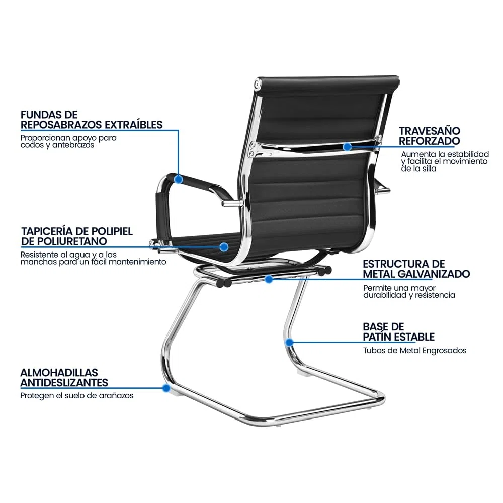 Yaheetech 2 Sillas de Oficina Silla de Recepción Ergonómicas en Negro | Tapizado en Polipiel, Diseño Moderno, Reposabrazos Integrados, Base Metálica, para Oficina, Sala de Espera y Reuniones
