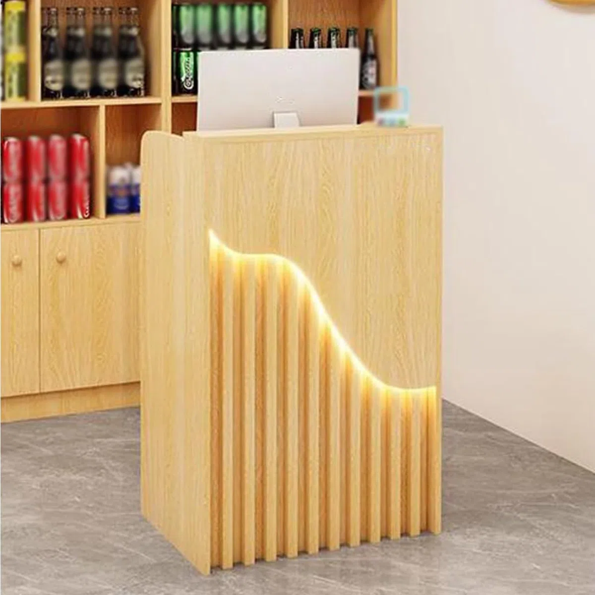 Escritorio de recepción en forma de L, elegante estación de bienvenida de oficina para una gestión eficiente del espacio, materiales de diseño moderno, perfectos para entornos empresariales