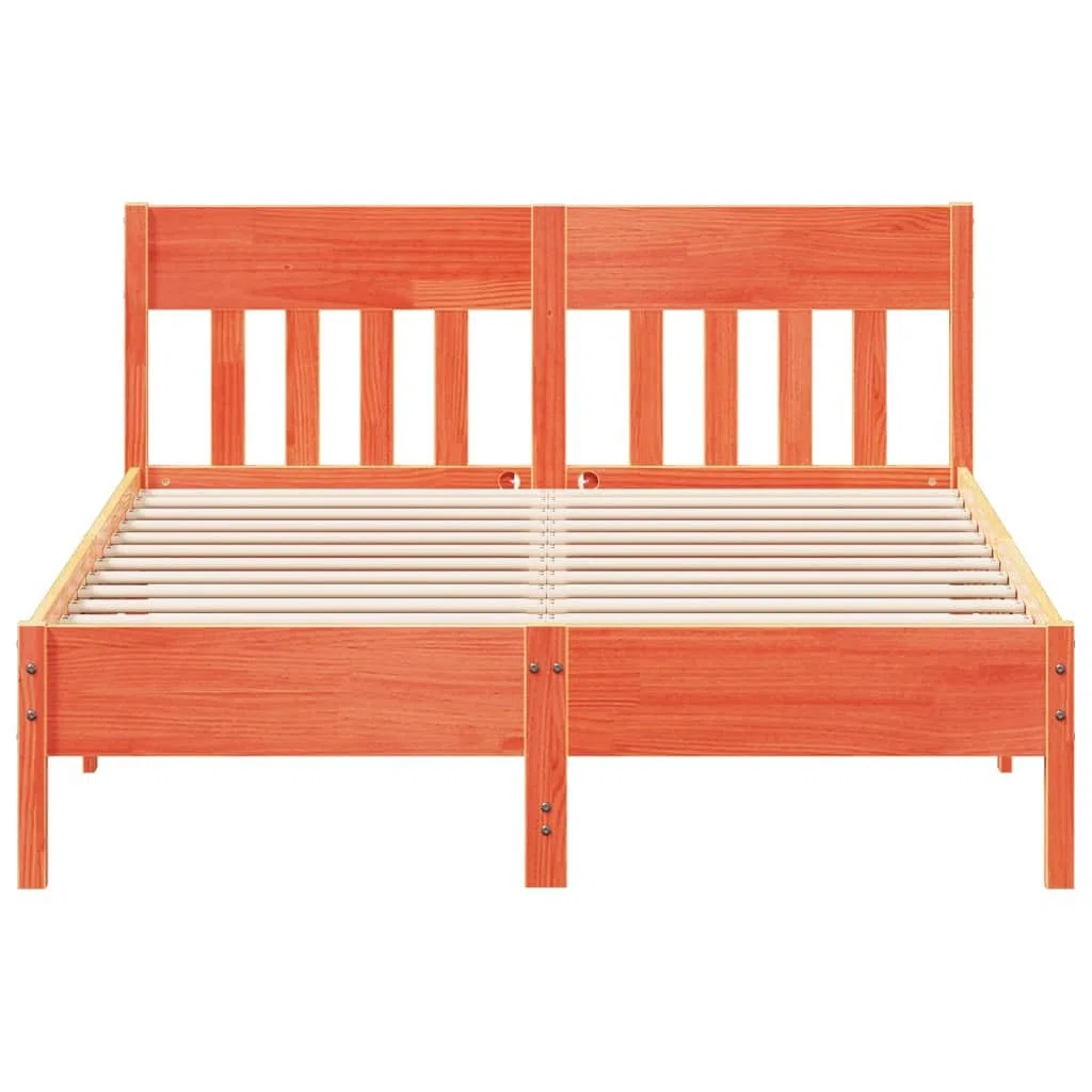 Cama de madera maciza sin colchón, 120 x 190 cm, marrón cera, madera de pino, marco de cama resistente, cama individual para dormitorio, duradera