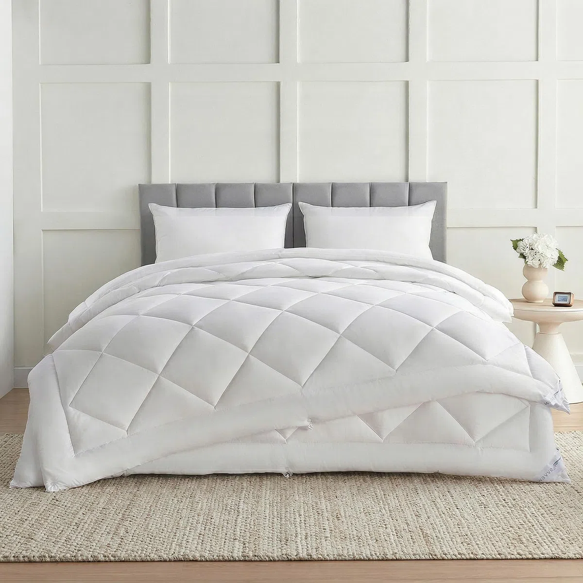 WAVVE Edredón Relleno Nórdico 220x240 cm para Cama 135 150, Juego de 2 Piezas Verano 150gr/m² + 4 Estaciones 300gr/m² = Invierno 450gr/m² Fibra, Blanco