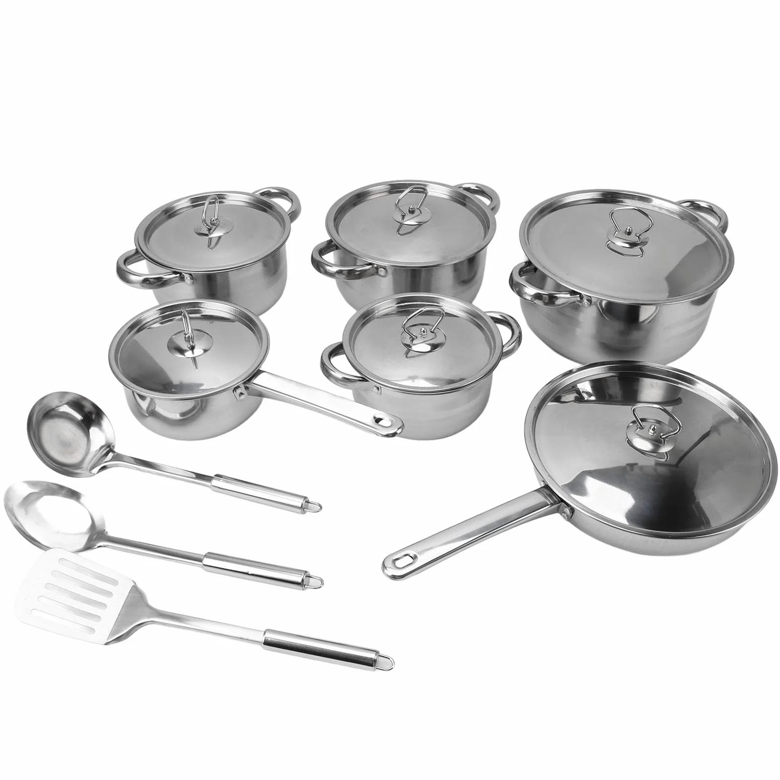 Dioche Juego de Ollas y Sartenes de Acero Inoxidable Juego de Utensilios de Cocina de Primera Calidad para Cocinar en el Hogar de Utensilios de Cocina Duraderos con Ollas para
