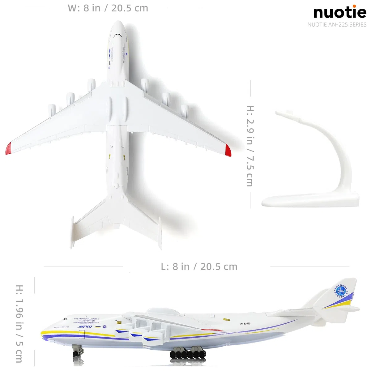 NUOTIE Avión de transporte militar Antonov-225 Mriya escala 1/400 en miniatura, pintura ucraniana, modelo de avión con soporte de metal para entusiastas de la aviación, colección o regalo para adultos