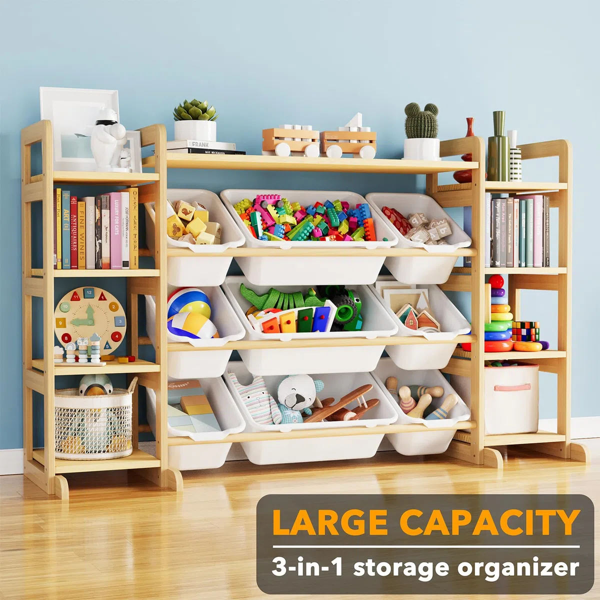 SpaceAid Organizador grande de almacenamiento de juguetes, 9 estantes, 9 contenedores, organizadores de juguetes, estantería de almacenamiento para niños, caja de juguetes, estantería para dormitorio