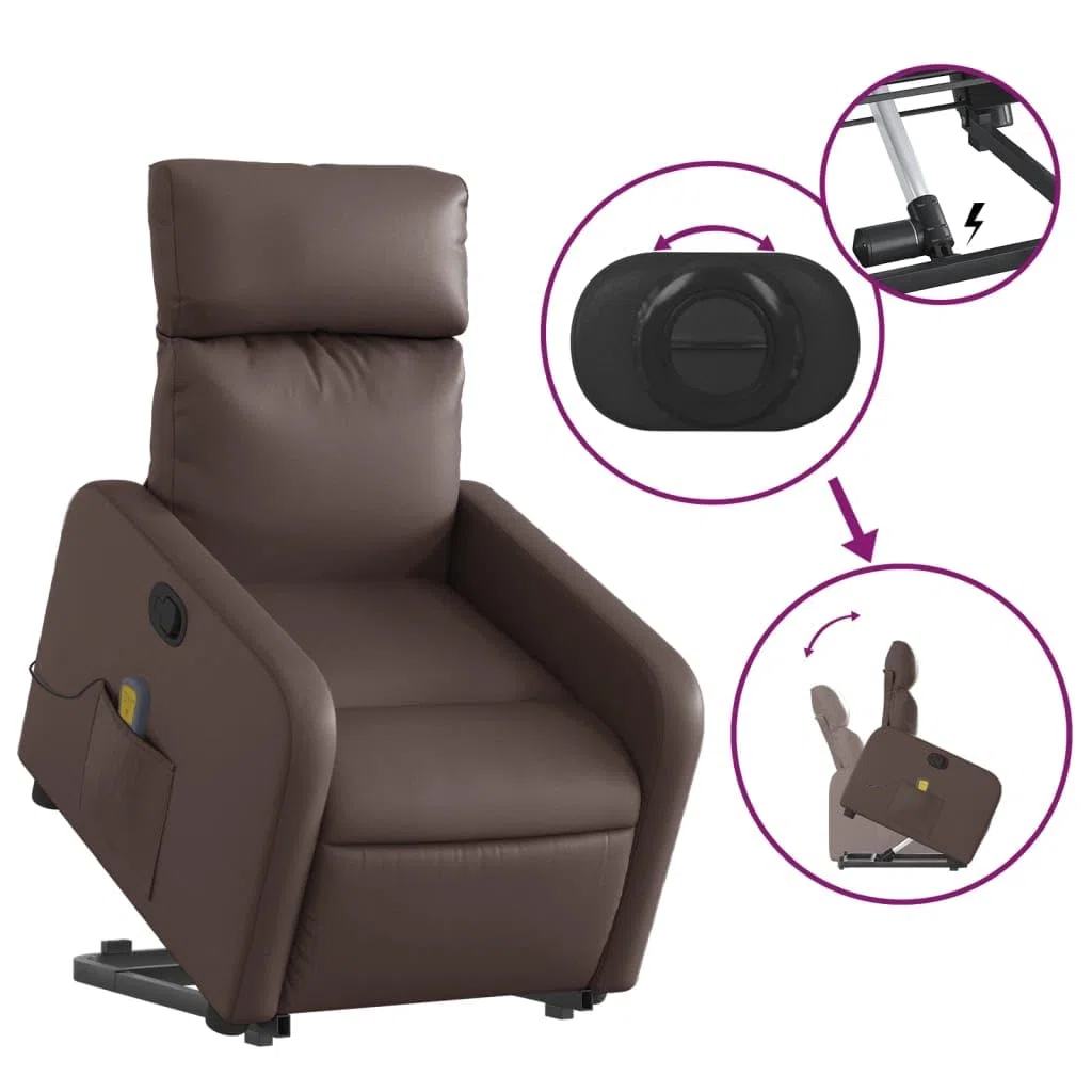 IKAYAA Sillón de Masaje con Elevador Levanta Personas Mayores Sillon Relax Reclinable Sillón Elevador Sofá Relax con Bolsillos Laterales Marrón